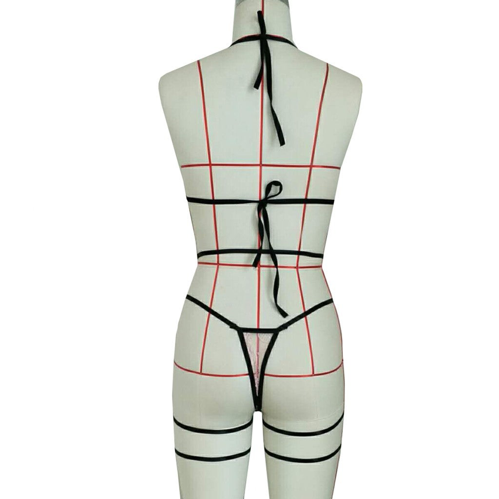 Conjunto de correas de pierna de lencería sexy hueca de encaje de lencería sexy