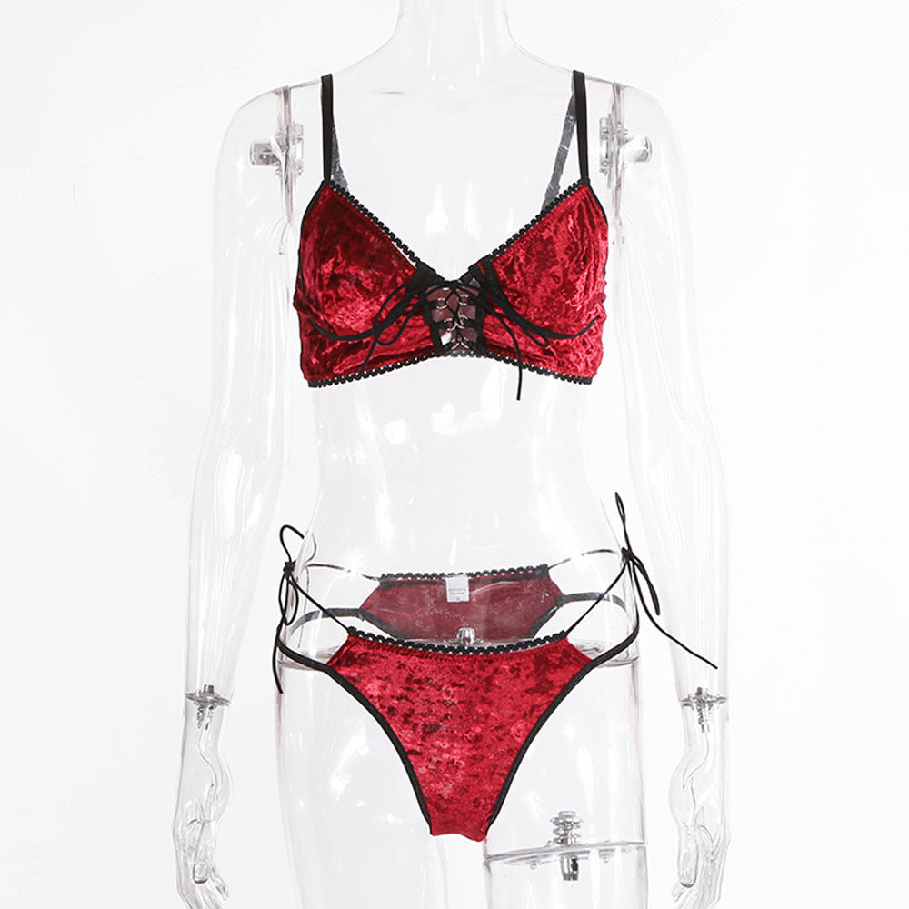 Christmas New French Elegant Suede Lingerie Set
