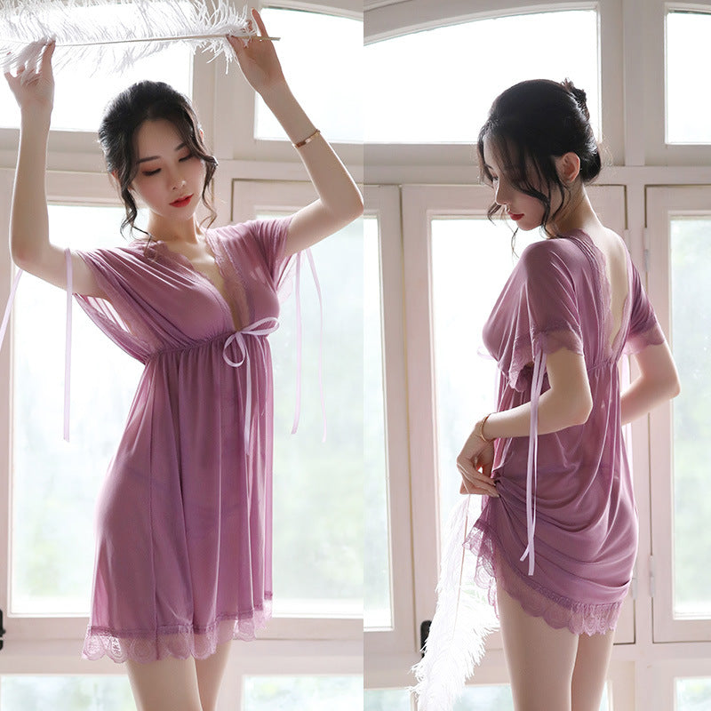 Nuisette Sexy col en v femme dos nu vêtements de nuit chemises de nuit en soie robe de nuit vêtements de nuit chemise de nuit vêtements de nuit été Lingerie Sexy