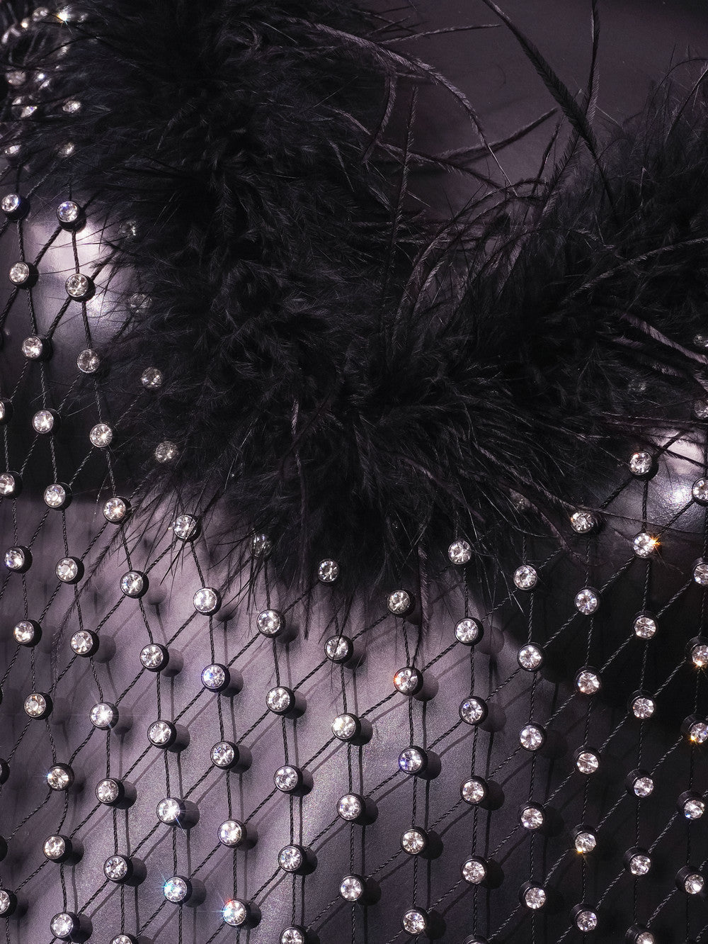 Amazon Women's Clothes Hot-selling Grid Rhinestone Fur Collar Dress