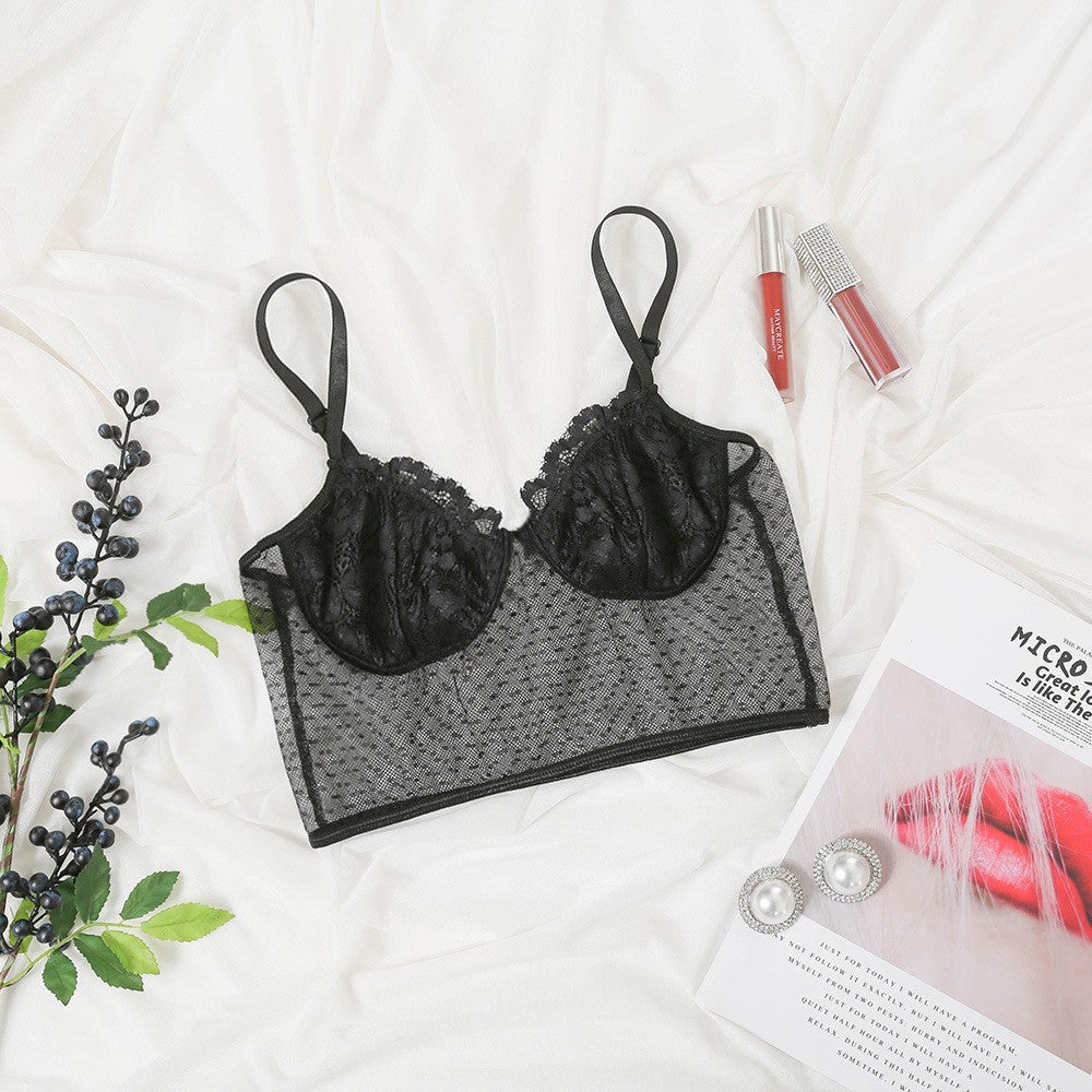 Gilet en dentelle et maille transparente, haut de lingerie sexy tentation