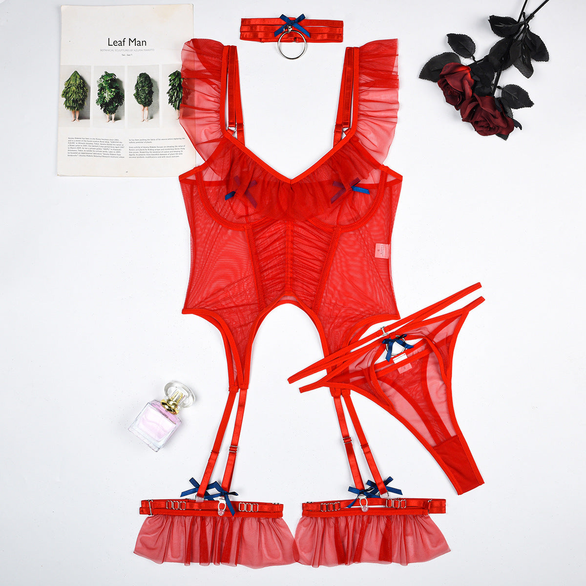 Ensembles de lingerie sexy pour filles en maille 4 pièces de haute qualité