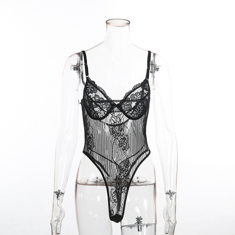 Body en maille avec coutures en dentelle, lingerie sexy