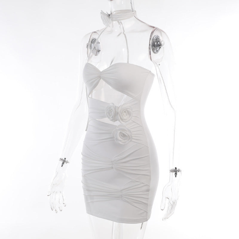 Hot Girl Slim-fit Pure Style Slim Fit Skirt Three-dimensional Flower Cutout Tube Top Dress
