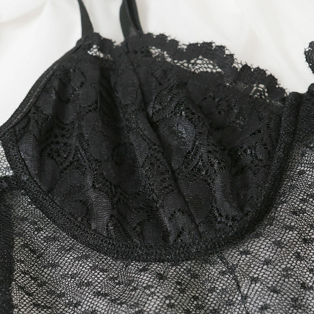 Gilet en dentelle et maille transparente, haut de lingerie sexy tentation