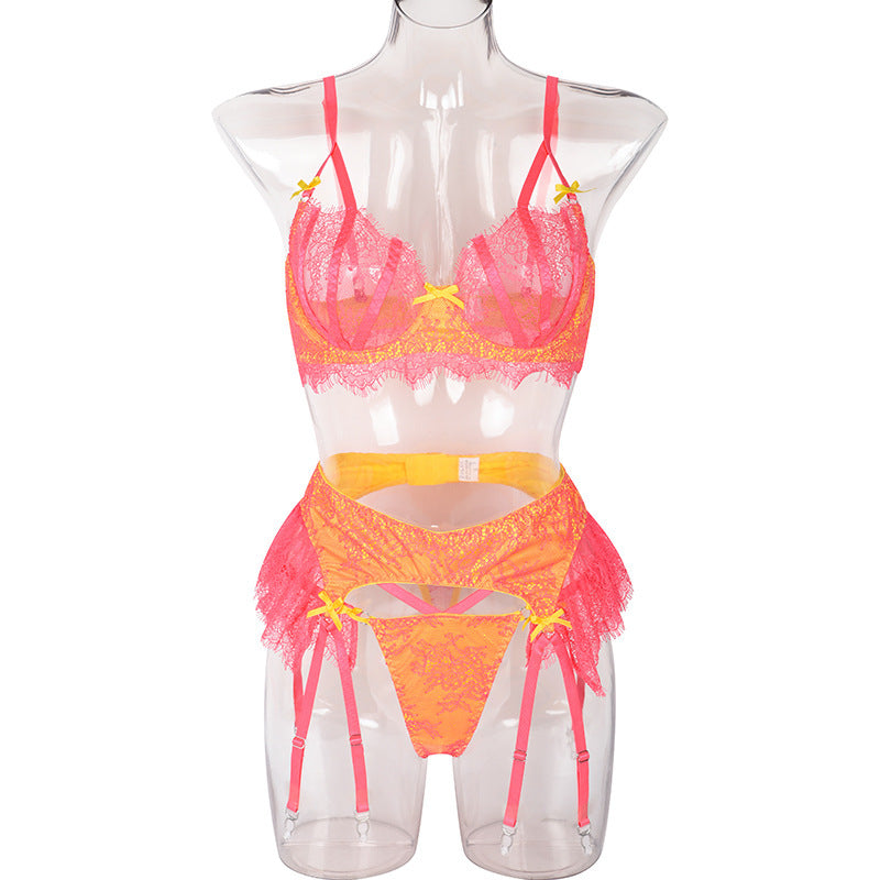 Ensemble de lingerie chaussettes croisées de couleur contrastée avec coutures en perspective en maille