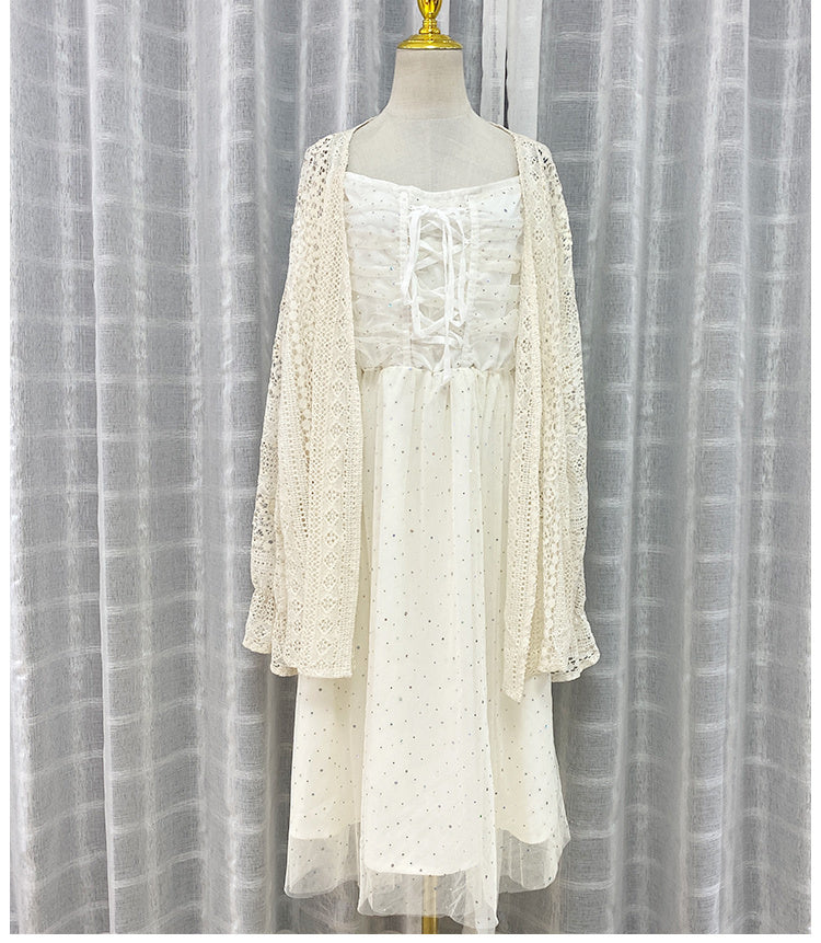 Summer Dress Net Red Sexy Lace Cardigan Fairy Wind Net Yarn Suspender Skirt Two-piece Set