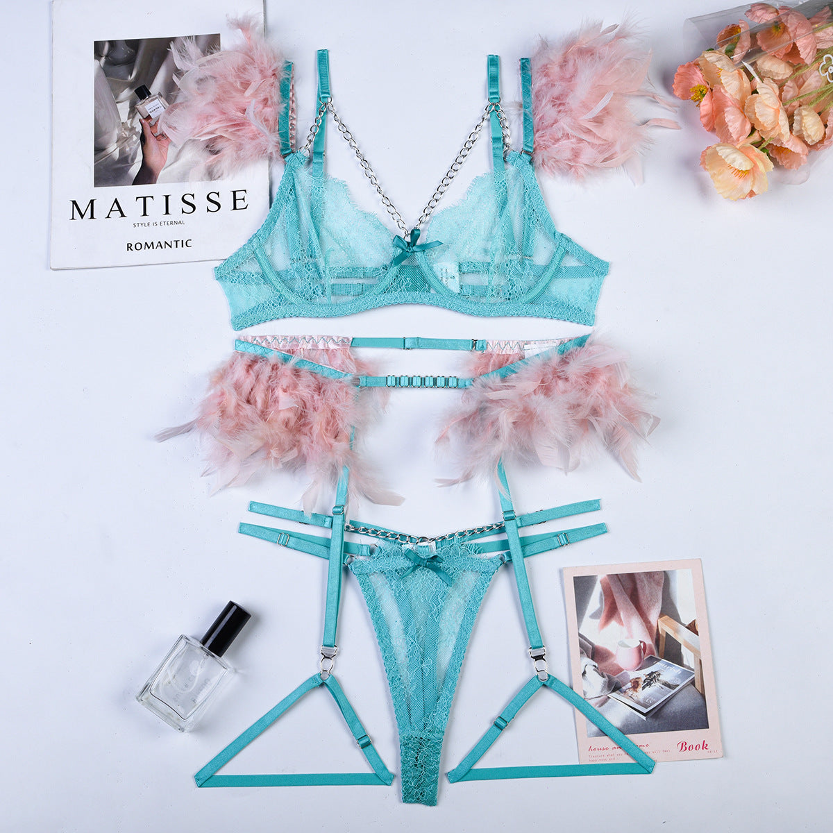 Cadenas de Navidad Encaje Lencería sexy Mujer Ropa interior Sujetador Pa