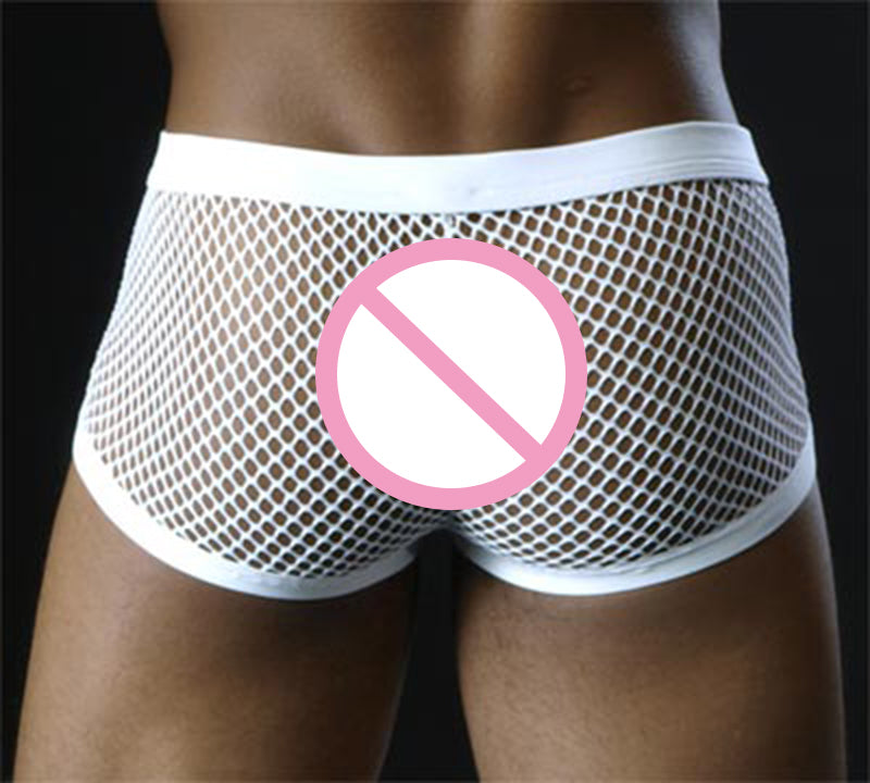 Black White Sexy Mens Boxers Shorts Transparent Mesh See Through Underpants Low Rise Man Sex Underwear Lingerie Trunk