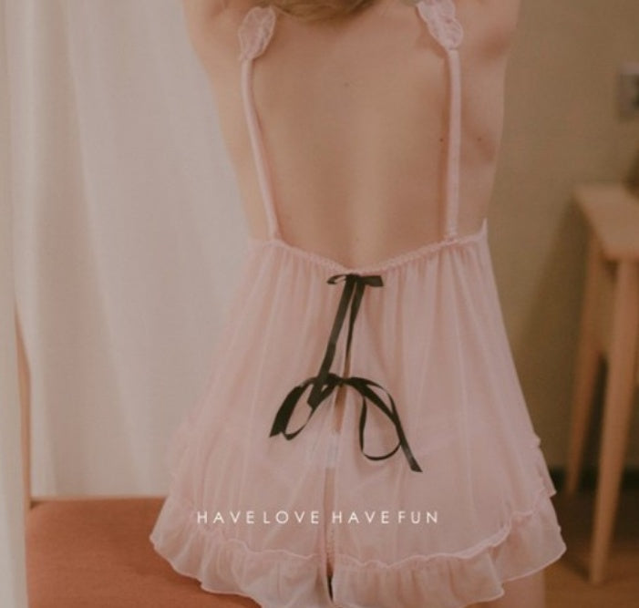 Ensemble chemise de nuit et culotte sexy pour femmes, dentelle en V profond