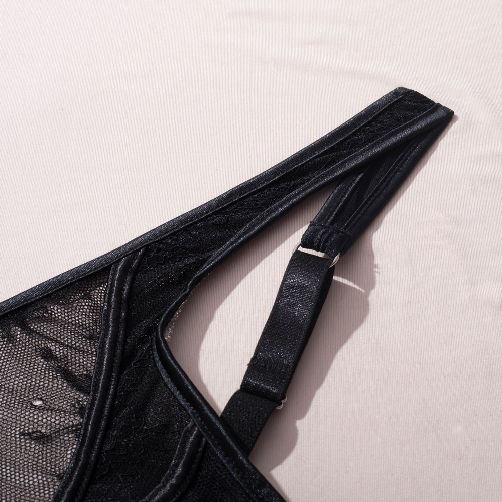 Black Sexy Two Piece Suit Lace Up Steel Ring Cross Sexy Lingerie Body Shaping Two Piece Suits