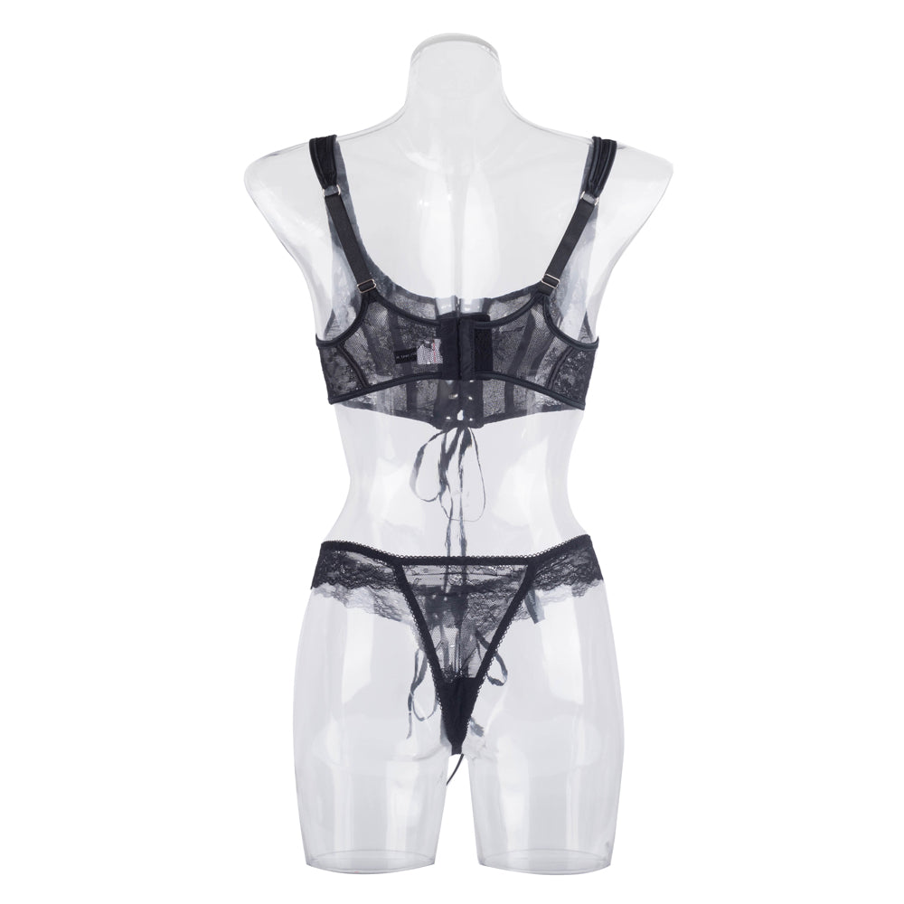 Black Sexy Two Piece Suit Lace Up Steel Ring Cross Sexy Lingerie Body Shaping Two Piece Suits