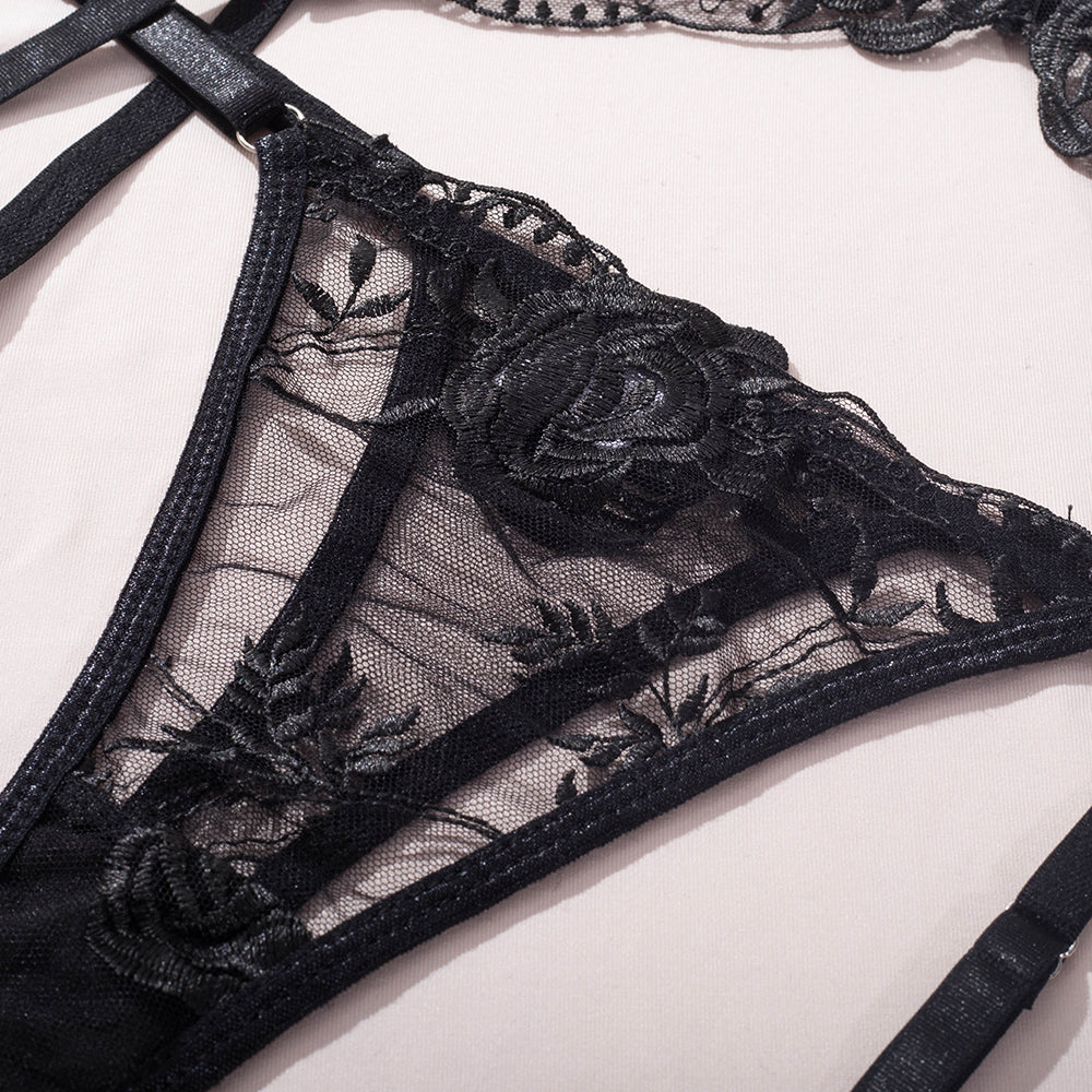 Sexy Sling Steel Ring Transparent Tempting Three Piece Embroidered Sexy Lingerie Body Shaping Two Piece Suits