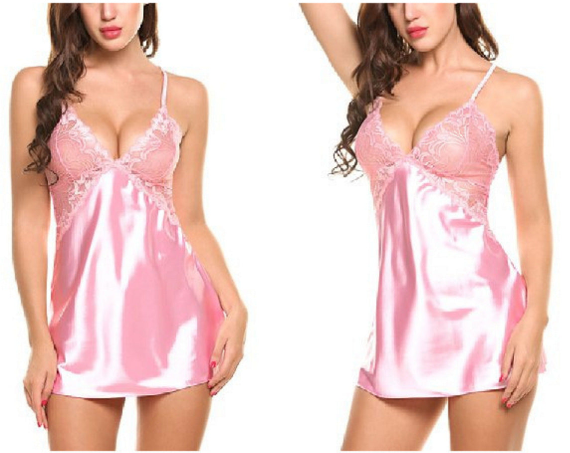 Ladies Sexy Underwear Home Mesh Pajamas Criss Cross Slip Nightdress Nightgown Set