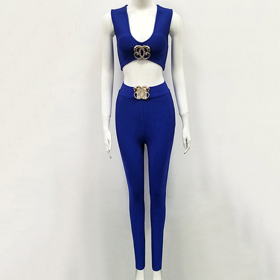 Ensemble deux pièces gilet sexy bandage pieds pantalon
