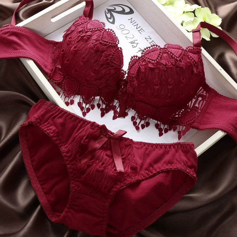 Ensemble soutien-gorge froncé en dentelle sexy