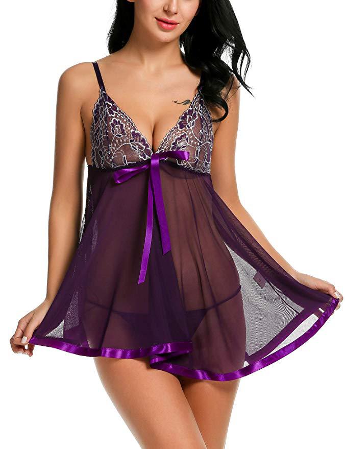 Plus Size Sexy Lingerie Embroidered Transparent Sexy Sling Nightdress