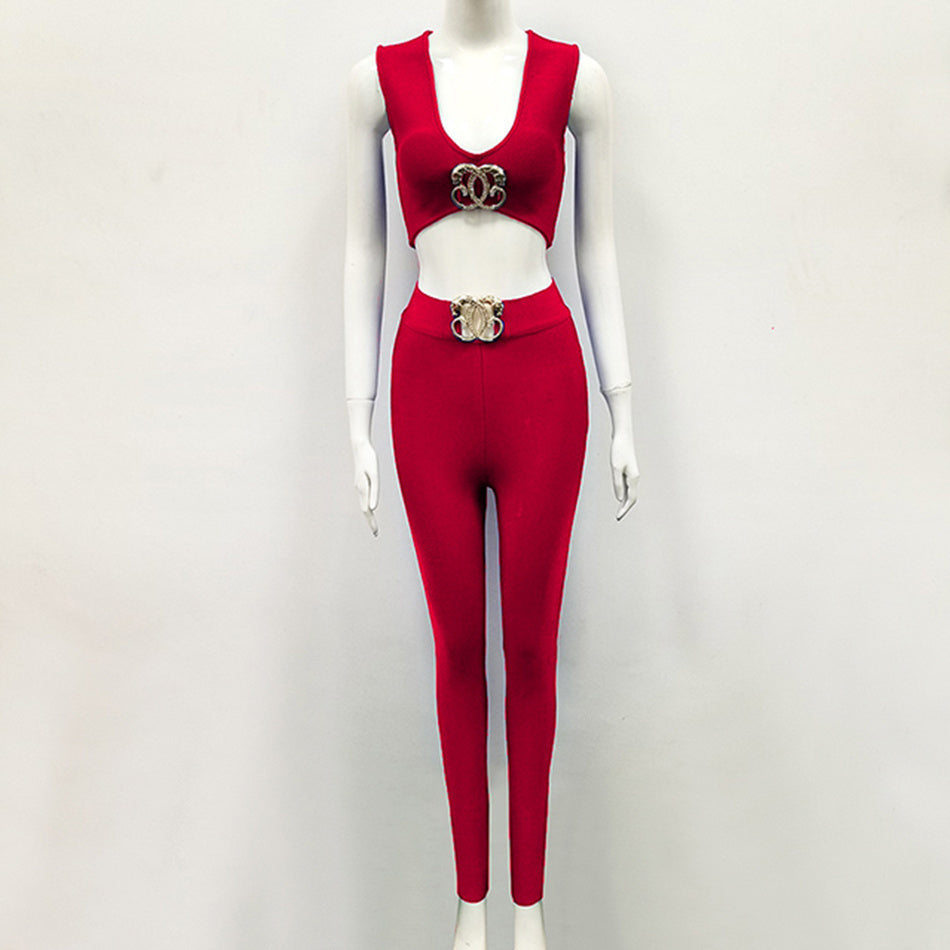 Ensemble deux pièces gilet sexy bandage pieds pantalon