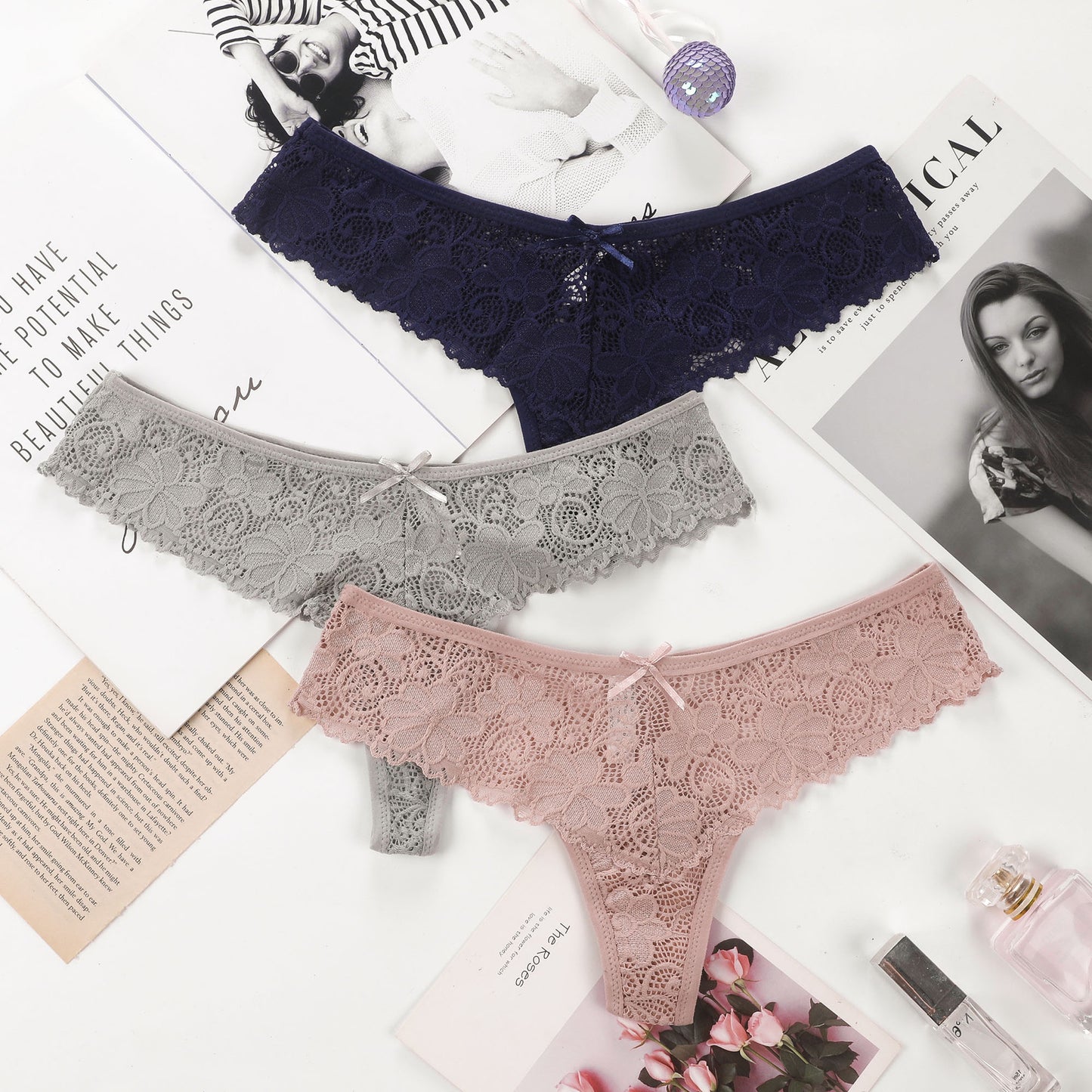 European And American Style Sexy Lace Underwear Hot And Sexy Low Waist Plus Size Traceless Lace