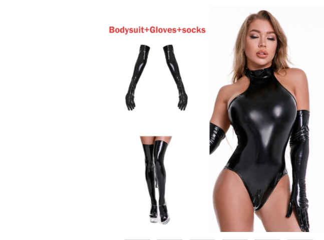 Pantalon zippé en cuir verni PU, body brillant