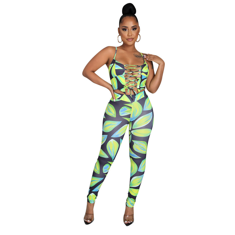 Ladies Digital Printed Sexy Two-Piece Strap Set