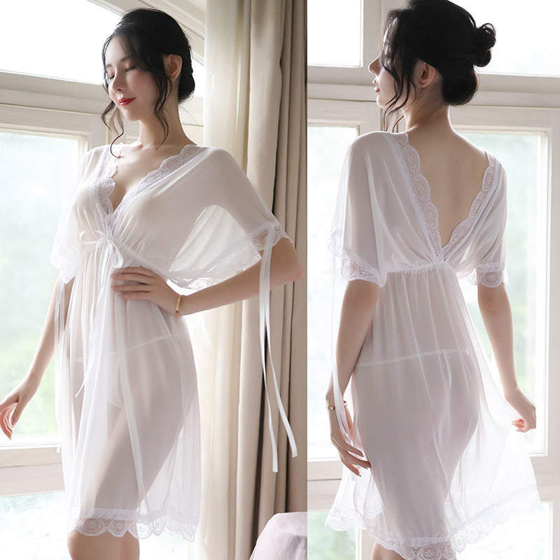 Nuisette Sexy col en v femme dos nu vêtements de nuit chemises de nuit en soie robe de nuit vêtements de nuit chemise de nuit vêtements de nuit été Lingerie Sexy