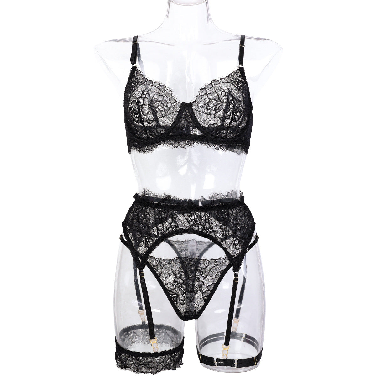 Blue Charming Personality Leg Ring Lace French Thin Transparent Sexy Lingerie Three Or Four Piece Set
