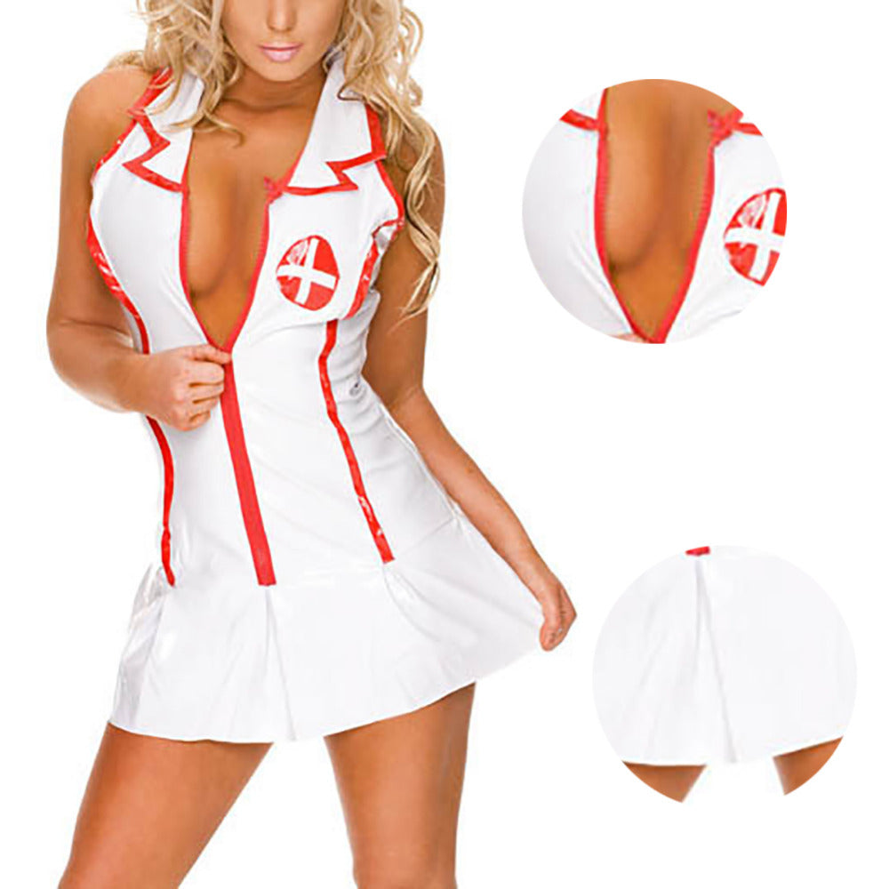 Hot Babydoll Chemises Girls Nurse Cosplay Uniform Dress Thong Hat Suit Baby Doll Sexy Lingerie Maid Teddy Costume