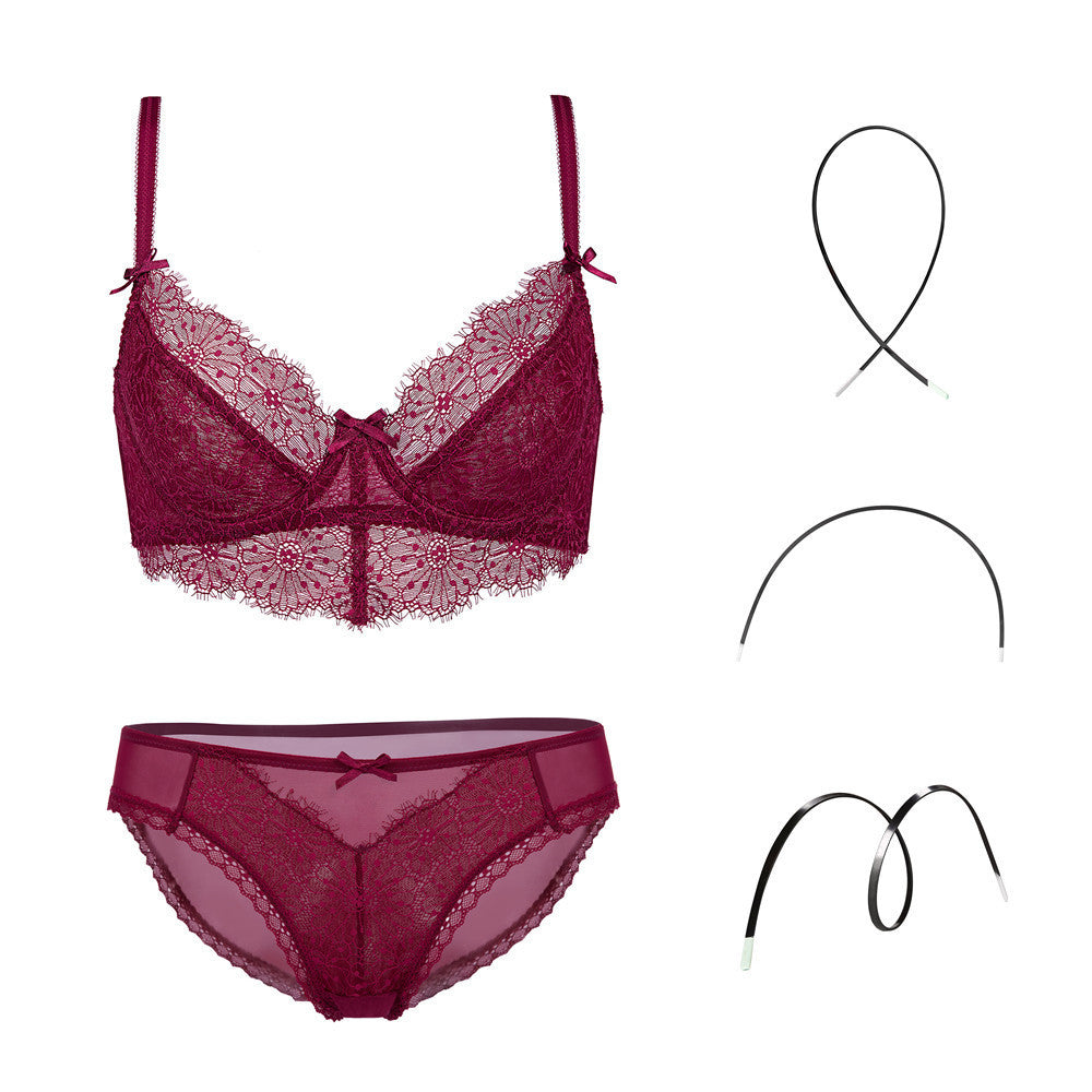 Conjunto de sujetador y bragas transparentes para mujer, lencería bordada Plus
