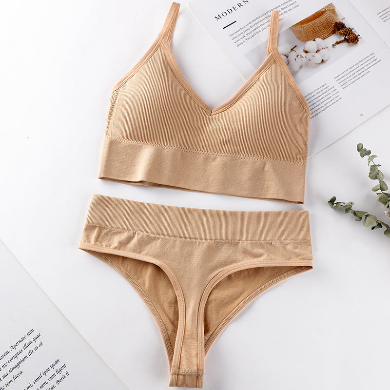 Conjunto de sujetador y braguitas para mujer, conjunto de Sujetador deportivo con realce, Tanga Sexy sin costuras, sujetador para actividad, Tanga, lencería, Top corto de Fitness, ropa interior