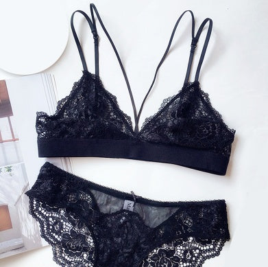 Ensemble de soutien-gorge français sexy, bonnet triangle, ultra-fin, sans anneau en acier, sous-vêtements, dentelle creuse, respirant