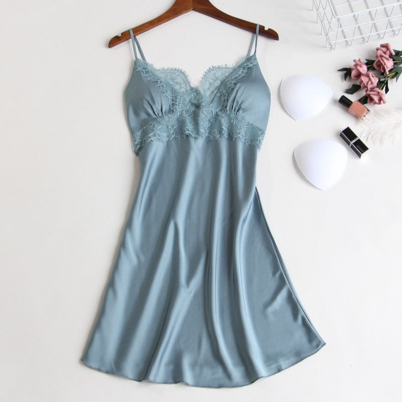 Pyjama cinq pièces pour femme, chemise de nuit sexy en dentelle avec coussinet de poitrine