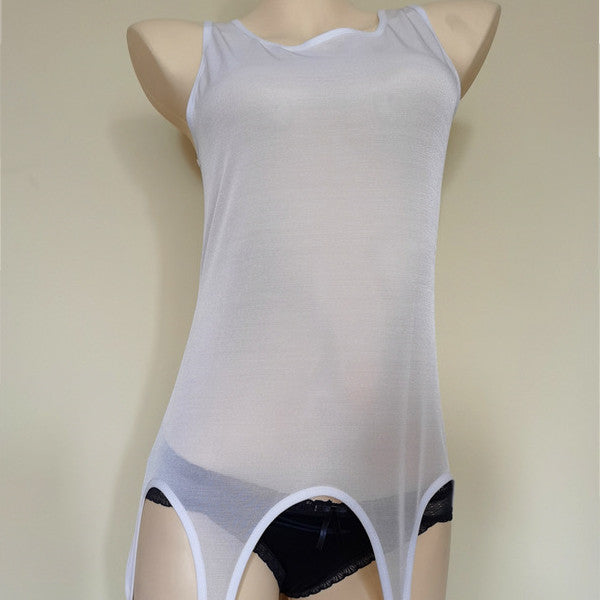 Jarretière en maille transparente avec fermoir en métal, lingerie sexy