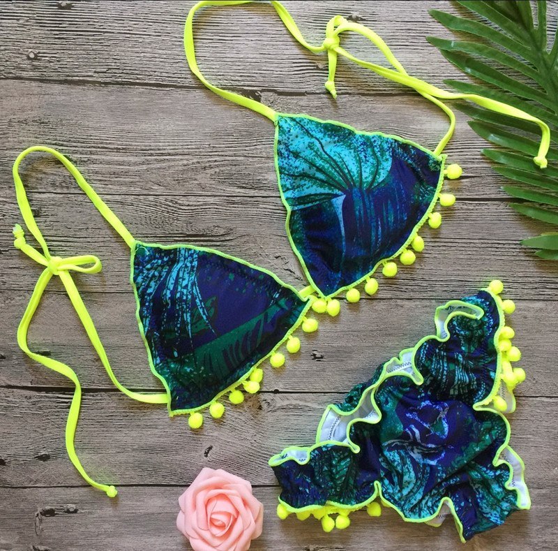 Ensemble de bikini sexy imprimé vert