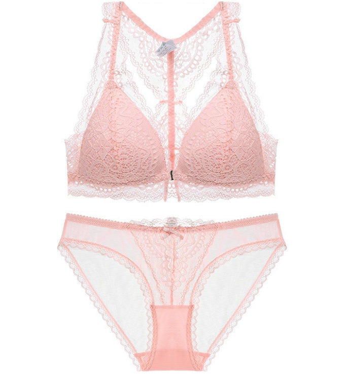 Ensemble de soutien-gorge confortable et respirant sans anneau, sexy en dentelle avec boutons sur le devant