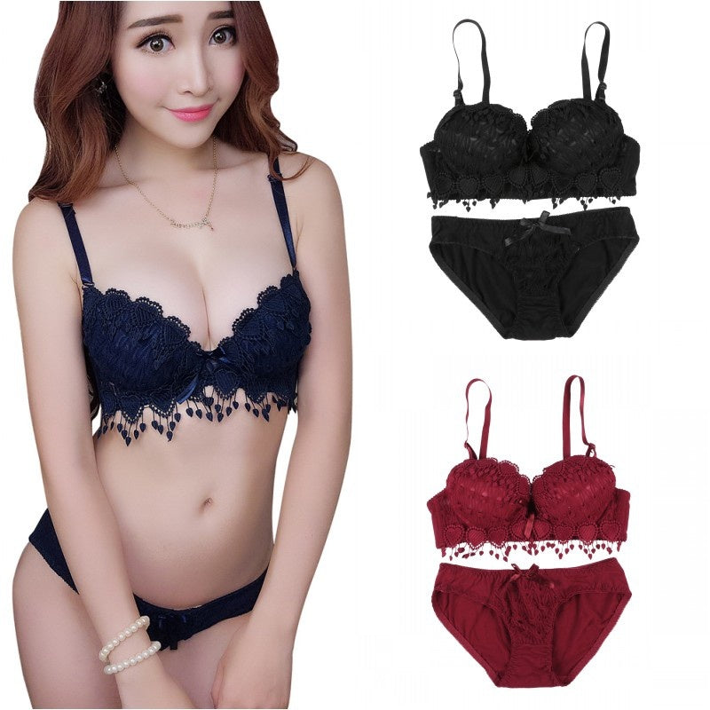 Ensemble soutien-gorge froncé en dentelle sexy