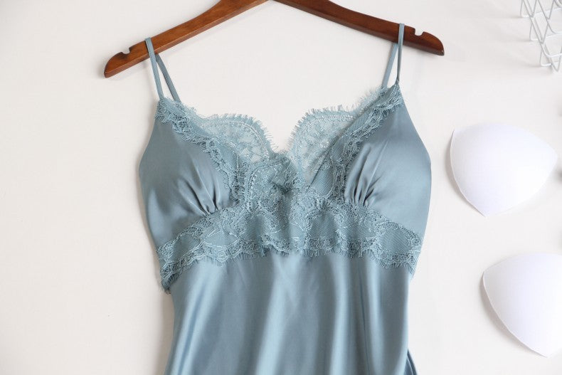 Pyjama cinq pièces pour femme, chemise de nuit sexy en dentelle avec coussinet de poitrine