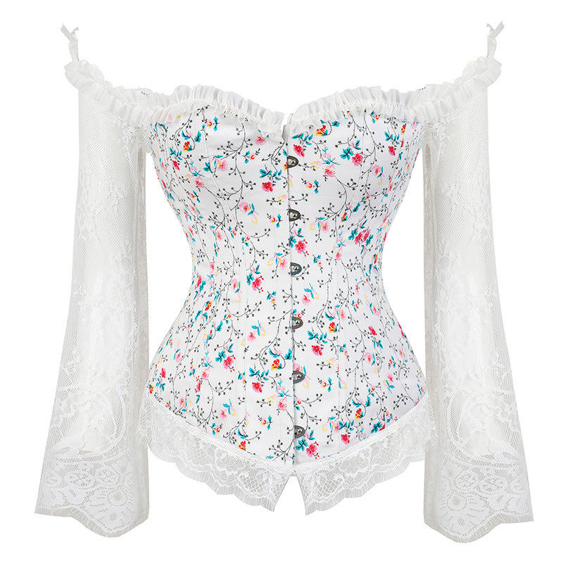 Lencería Sexy para mujer, corsé, corpiño, Top, Overbust, ropa Sexy para discoteca, encaje gótico Steampunk, disfraz de corsés de manga larga
