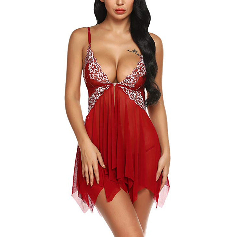 Lencería sexy de encaje para mujer, falda con tirantes transparente de encaje tentación, Sexy