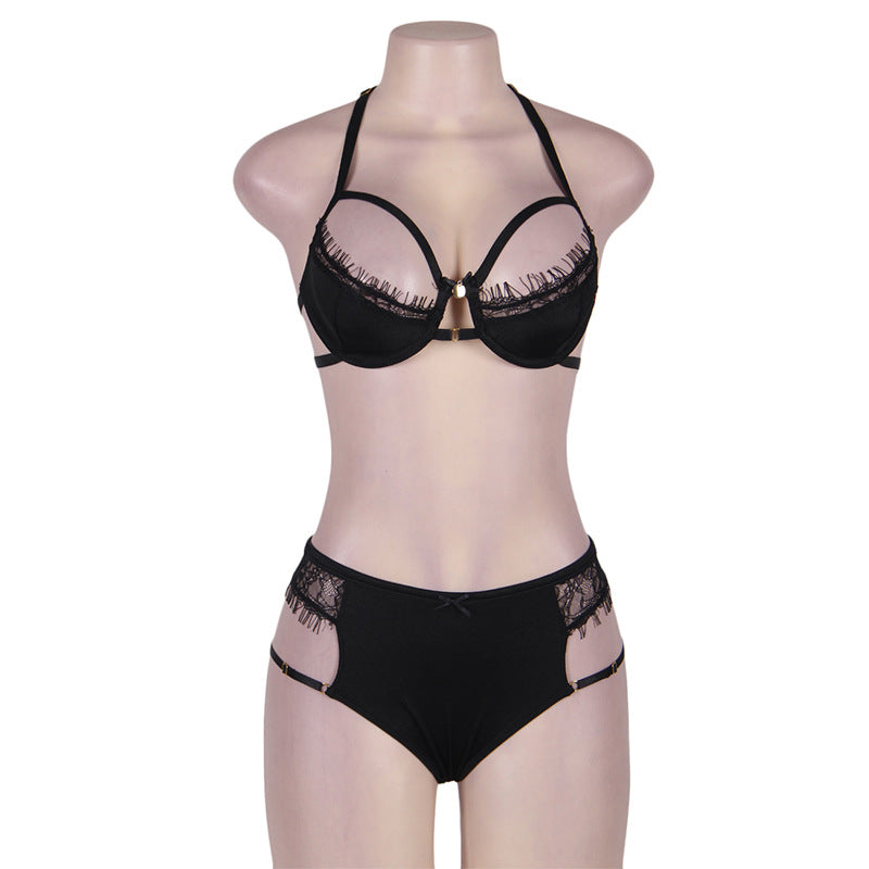 Conjunto de sujetador de tres puntos de encaje sexy de lencería sexy