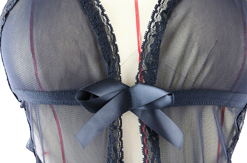 Body transparent en maille et dentelle, lingerie sexy