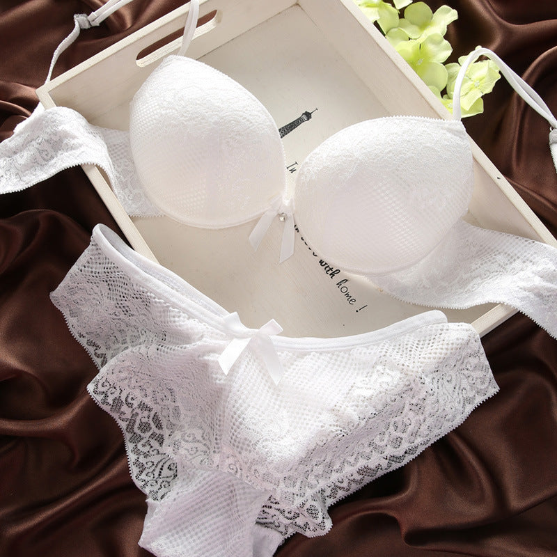 Ensemble de soutien-gorge sexy en dentelle fine, décolleté en V profond, rétro, couleur unie