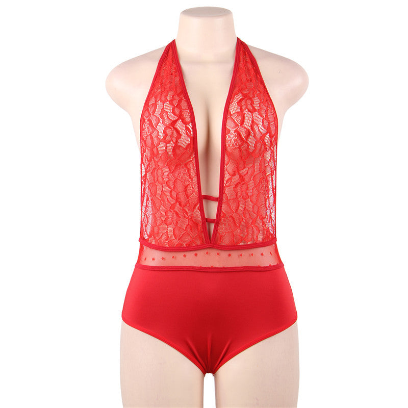 Lingerie sexy Pyjama sexy une pièce bretelles suspendues au cou