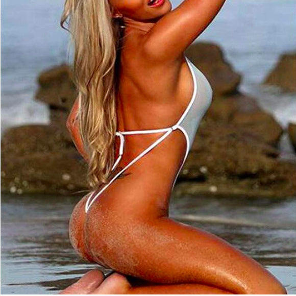 Women's One-Piece Halter Low-Cut Backless See-Through Swimsuit