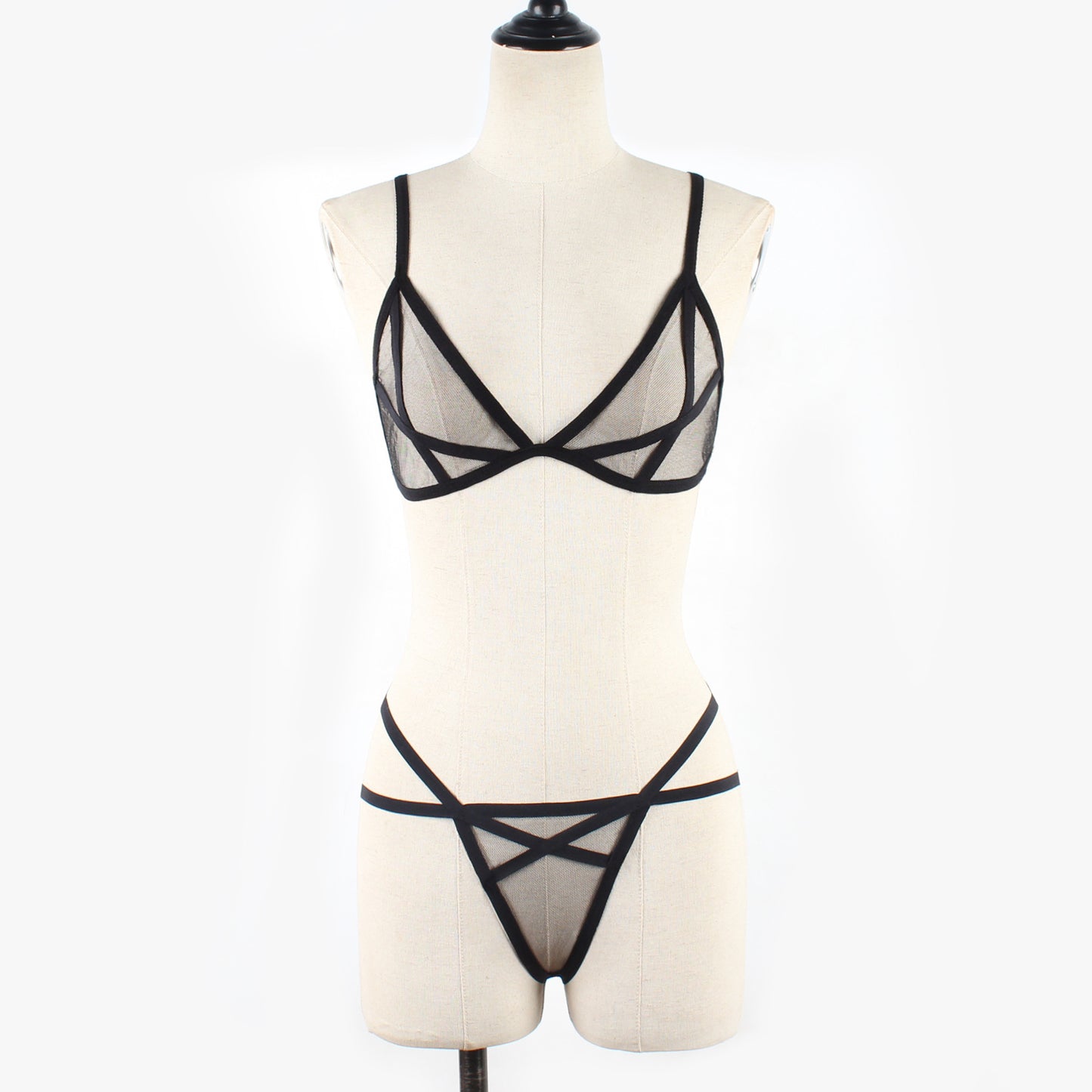 Ensemble de soutien-gorge de sous-vêtements à lacets en maille sexy pour dames