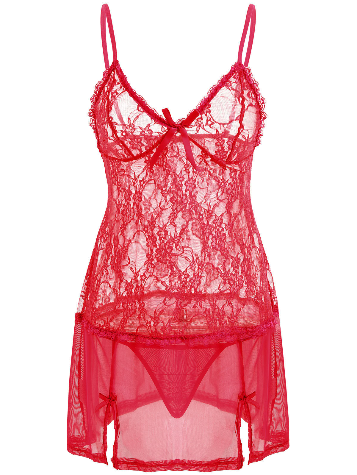 Ensemble pyjama sexy avec bretelles en dentelle, chemise de nuit tentation