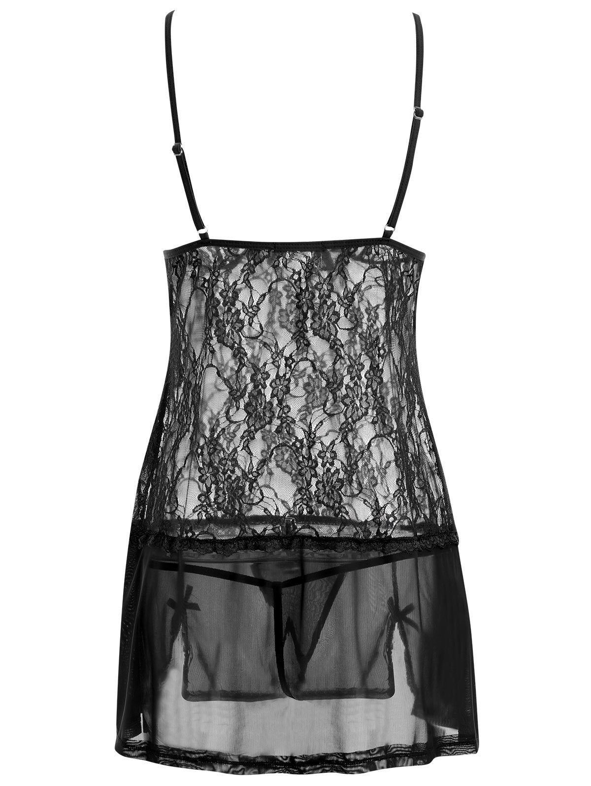 Ensemble pyjama sexy avec bretelles en dentelle, chemise de nuit tentation