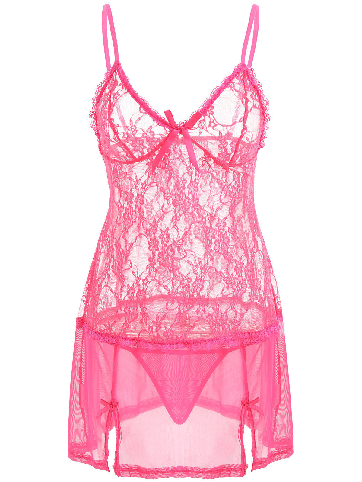 Ensemble pyjama sexy avec bretelles en dentelle, chemise de nuit tentation