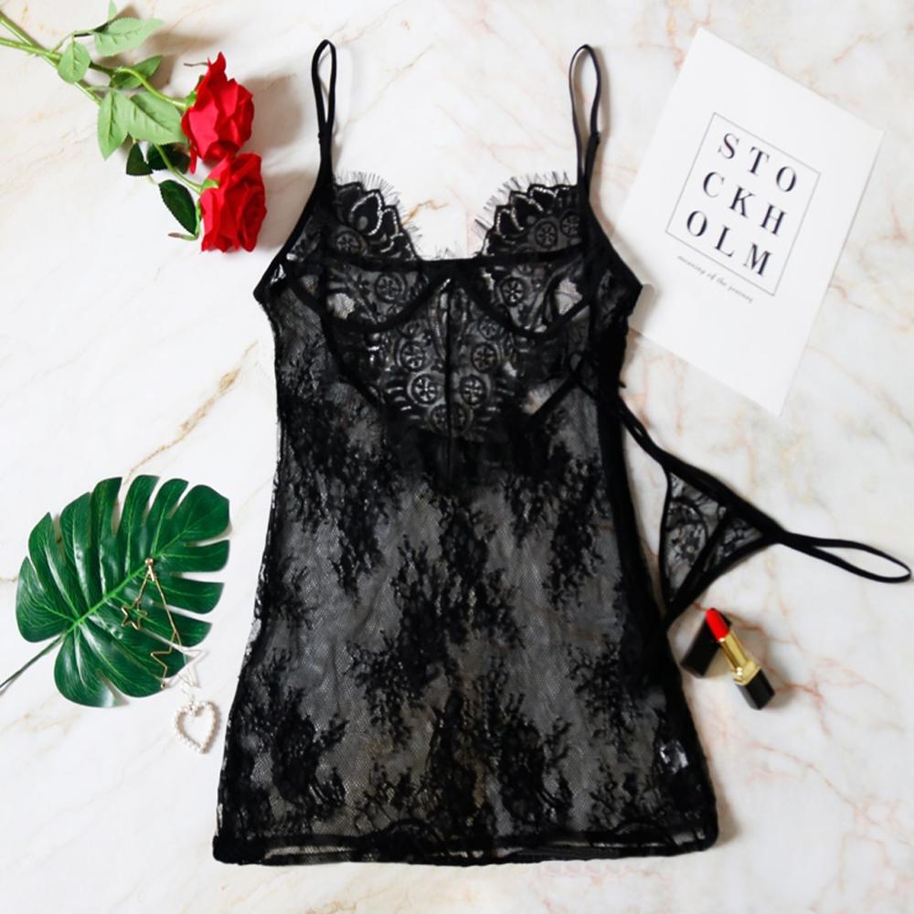 Ensemble de chemise de nuit à bretelles en maille, lingerie sexy européenne et américaine