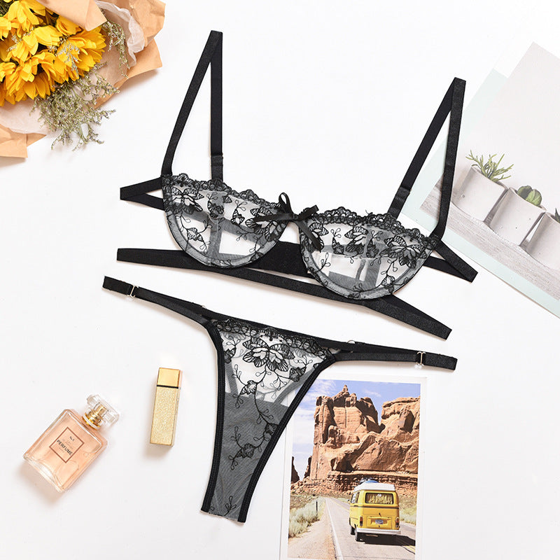 Style chaud européen et américain nouveau ensemble de sous-vêtements de soutien-gorge sexy en dentelle en maille brodée